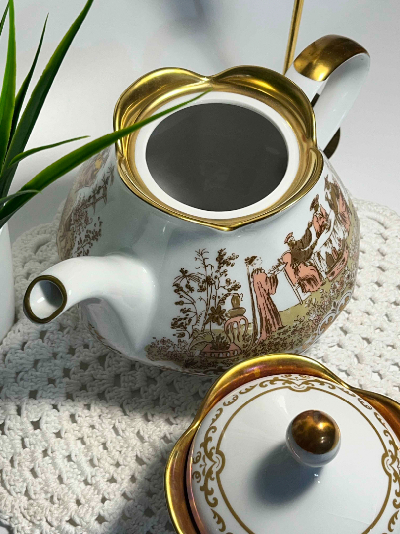 Чайник без крышки и сахарница с трещиной на крышке. Jlmenau с росписью от Reichenbach Германия. Картинка 8